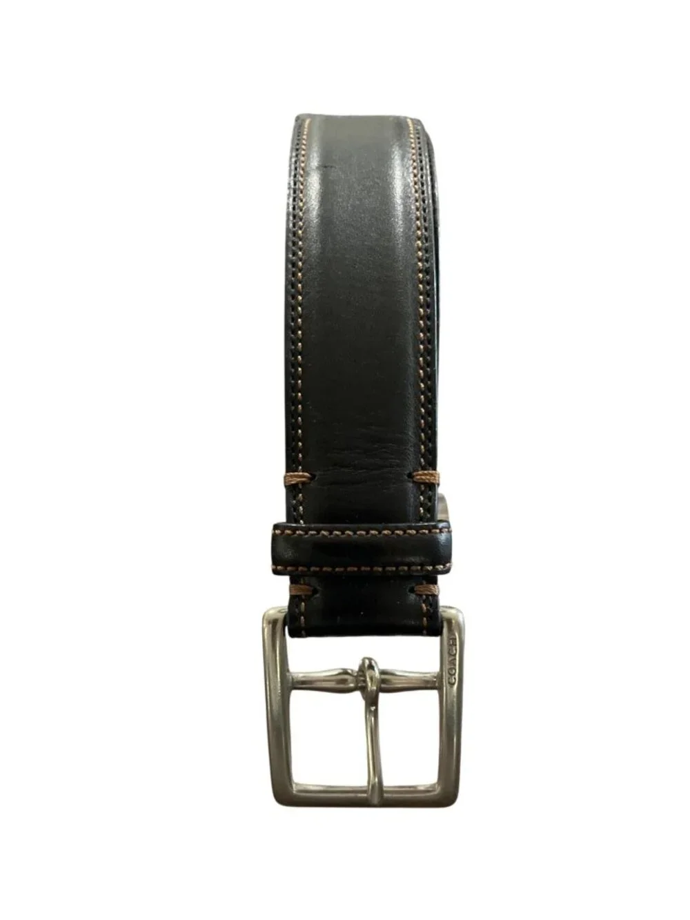Coach Size 42 Calf Skin Leather Belt Black & Brown With Silver Buckle - Picture 2 of 6